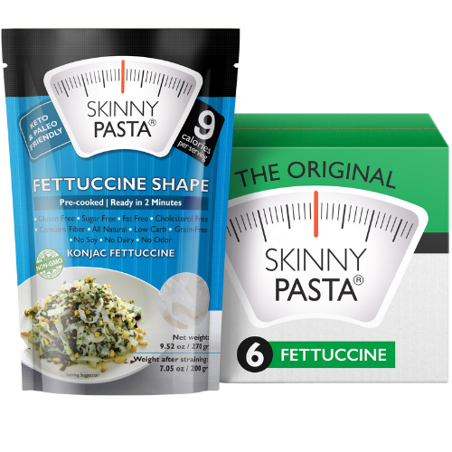 Skinny Pasta 9.52 oz - The Only Odor Free 100% Konjac Noodle - Low Calorie Food - Fettuccine - 6 Pack