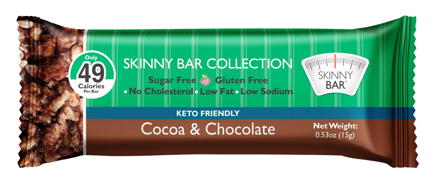 Skinny Bars Sugar Free, Vegan Friendly - Cocoa & Chocolate Gluten Free Snacks 20 pcs
