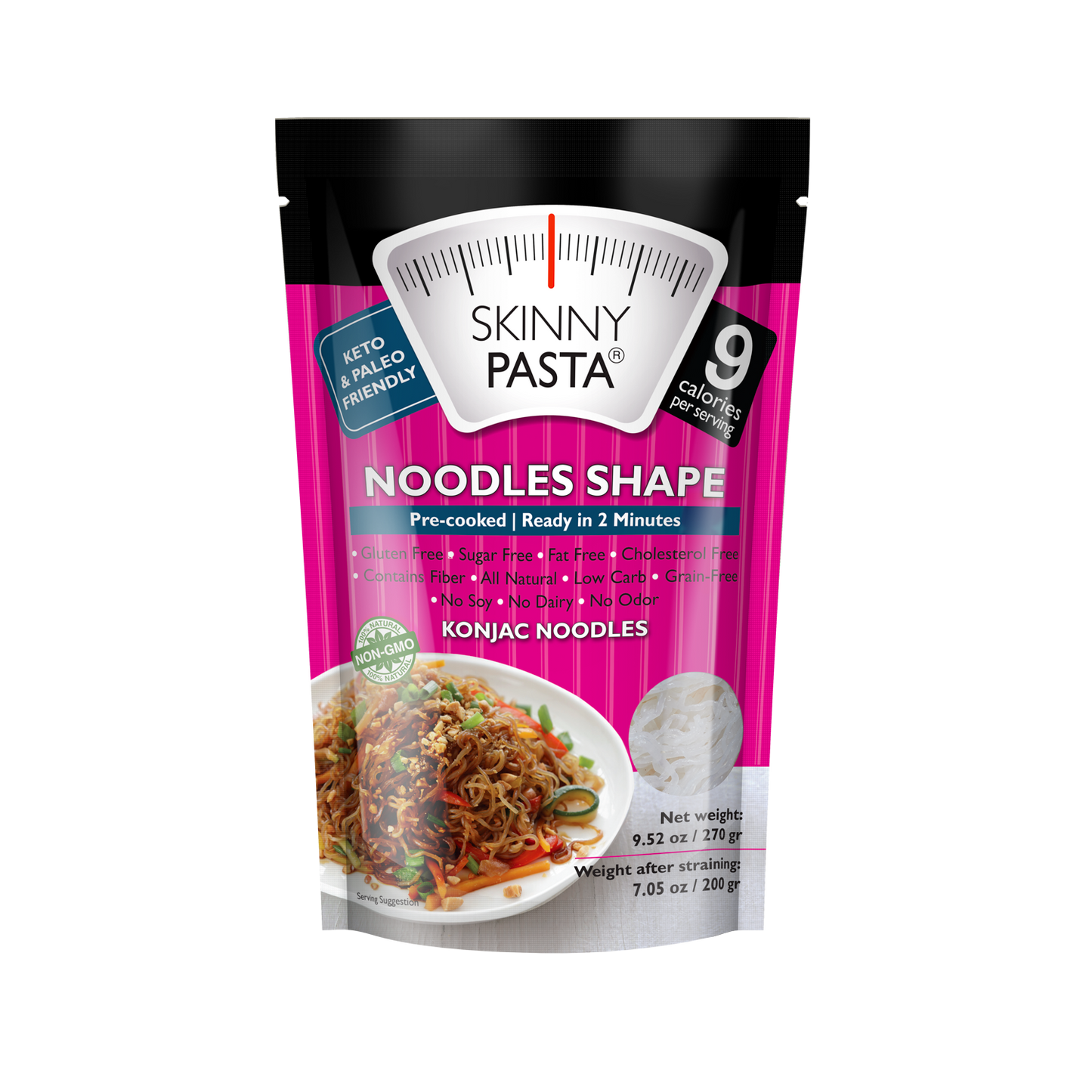 Skinny Pasta 9.52 oz - The Only Odor Free 100% Konjac Noodle -  Low Calorie Food - Noodles