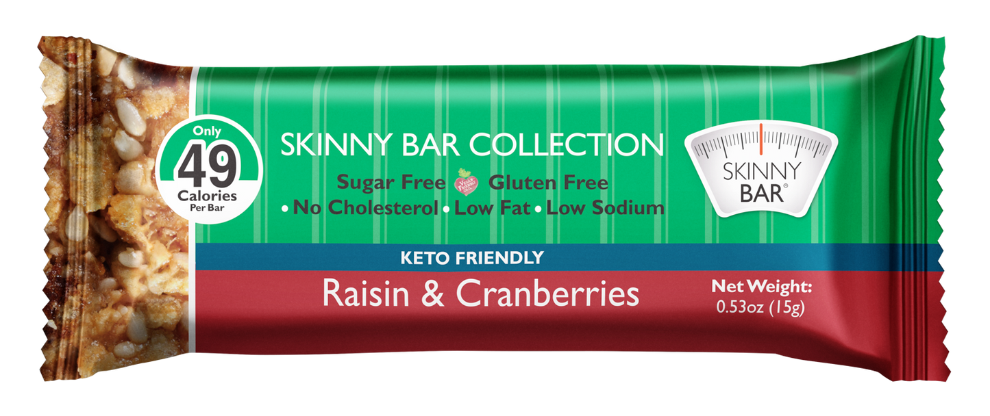 Skinny Bars Sugar Free, Vegan Friendly - Raisin & Cranberries Gluten Free Snacks 20 pcs
