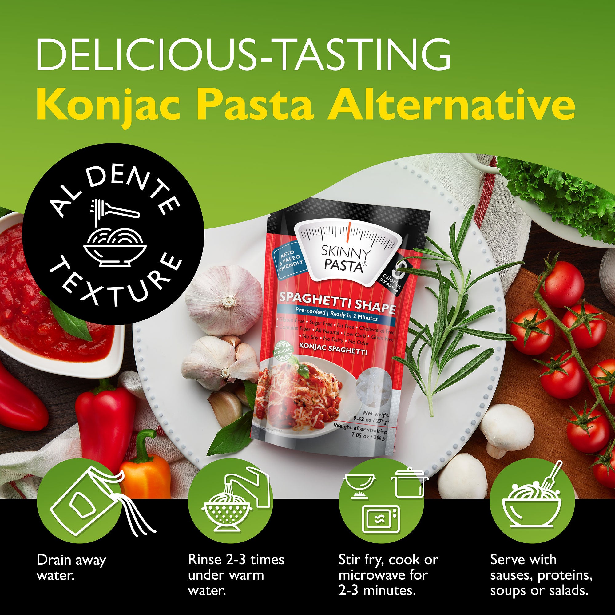 Skinny Pasta 9.52 oz - The Only Odor Free 100% Konjac Noodle - Low Calorie Food - Spaghetti - 24 Pack