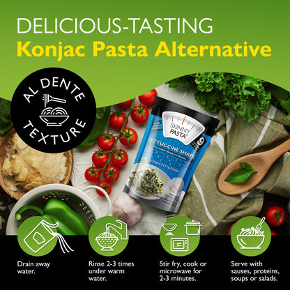 Skinny Pasta 9.52 oz - The Only Odor Free 100% Konjac Noodle - Low Calorie Food - Fettuccine