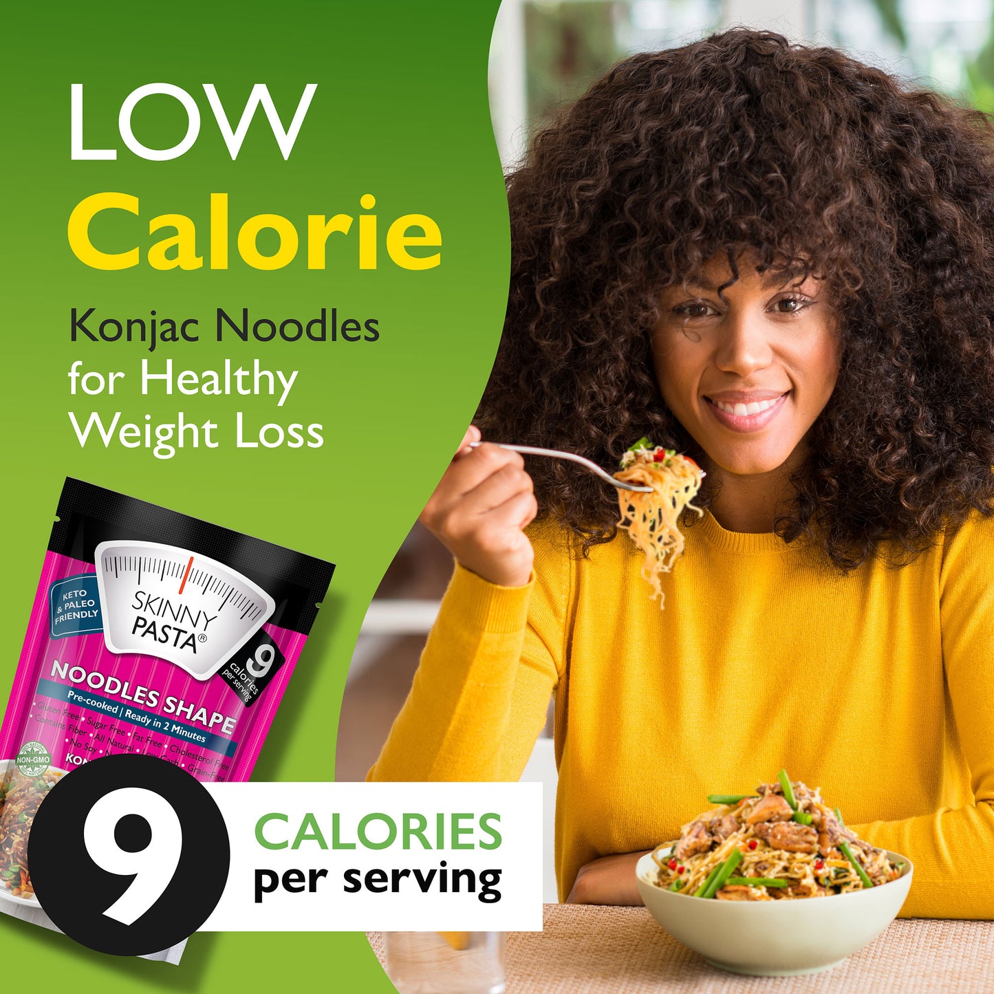 Skinny Pasta 9.52 oz - The Only Odor Free 100% Konjac Noodle -  Low Calorie Food - Noodles